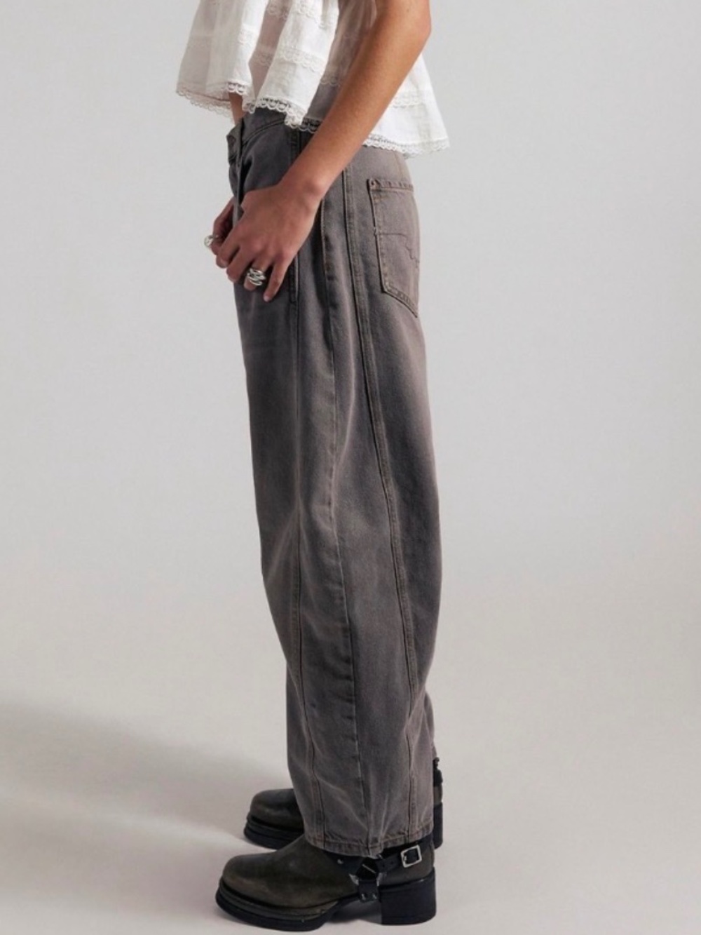 Free People Gray Wide-Leg Jeans